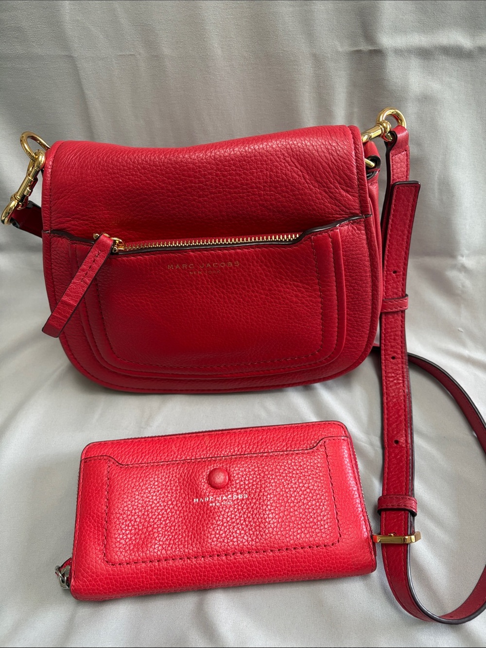 Marc Jacobs Red Pebbled Leather Crossbody with Matching Wallet
